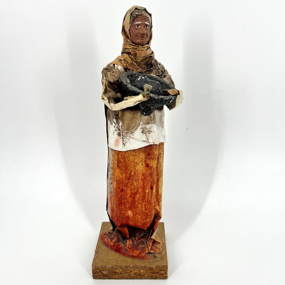 VTG Hecho En Mexico Papier Mache Folk Art Woman Peasant Figural Sculpture 12"